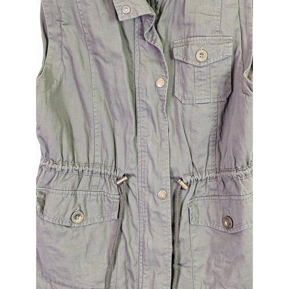 C Esttoi Women size M Vest Green Army Button Up Zip Waist Sherpa Lining Jacket - Picture 5 of 13